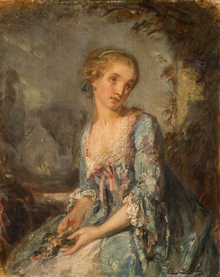 Charles Joshua Chaplin - Giovane donna con un mazzo di fiori